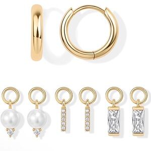 Elegant Gold and Silver Hoop and Drop Earrings Set